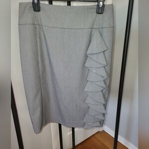 Express Gray Pencil Skirt with Ruffle Detail